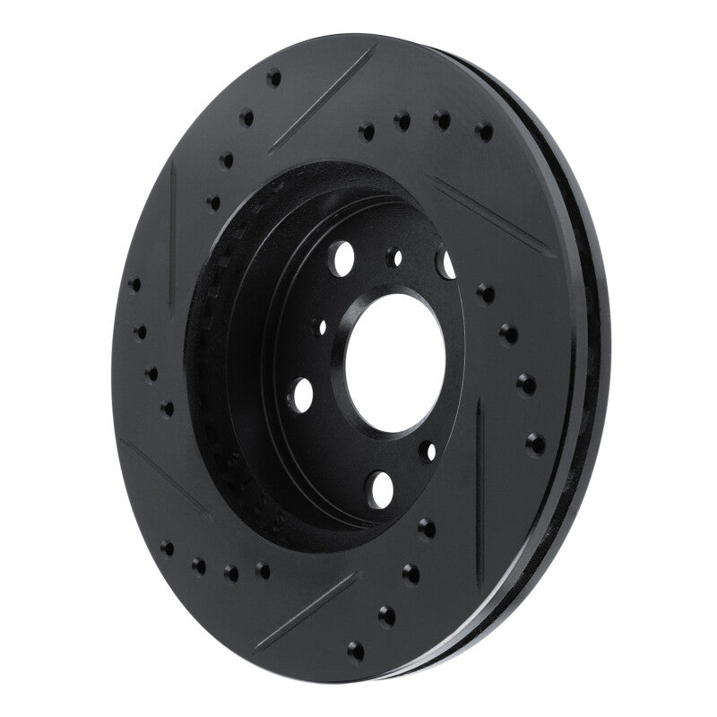 R1 83-86 Toyota Camry Front Right Drilled & Slotted Black Brake Rotor-Brake Rotors - Slot & Drilled-Grocery Getter Performance