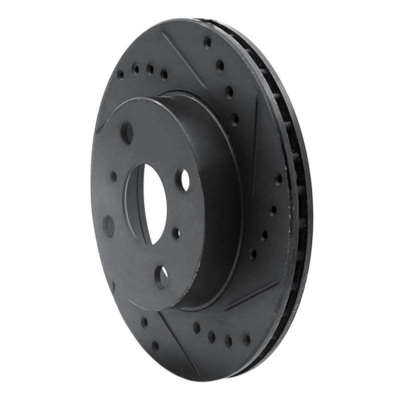 R1 84-88 Chevrolet Nova Front Left Drilled & Slotted Black Brake Rotor-Brake Rotors - Slot & Drilled-Grocery Getter Performance