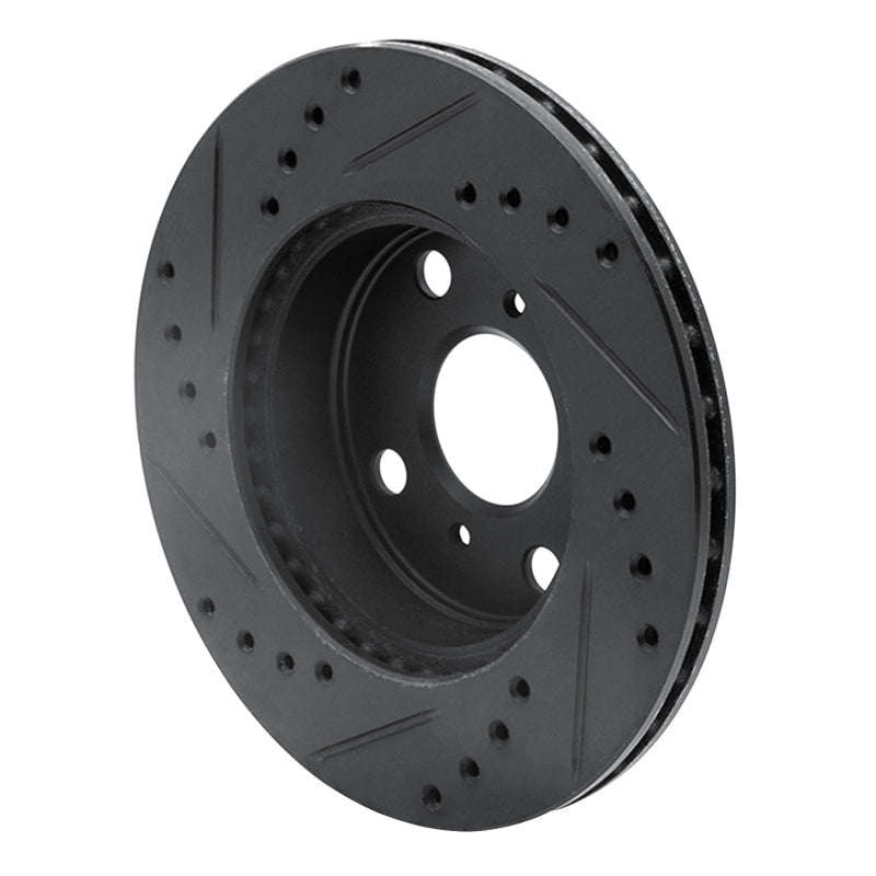 R1 84-88 Chevrolet Nova Front Left Drilled & Slotted Black Brake Rotor-Brake Rotors - Slot & Drilled-Grocery Getter Performance