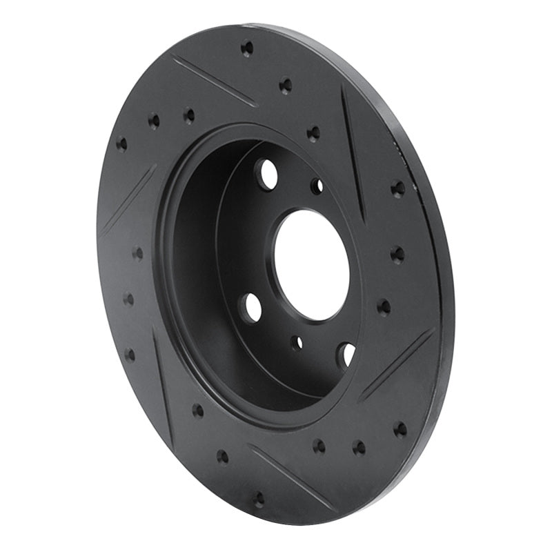 R1 85-86 Toyota MR2 Rear Left Drilled & Slotted Black Brake Rotor-Brake Rotors - Slot & Drilled-Grocery Getter Performance