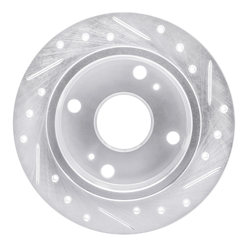 R1 85-87 Toyota Corolla (US/Canada) Rear Left Drilled & Slotted Silver Brake Rotor-Brake Rotors - Slot & Drilled-Grocery Getter Performance