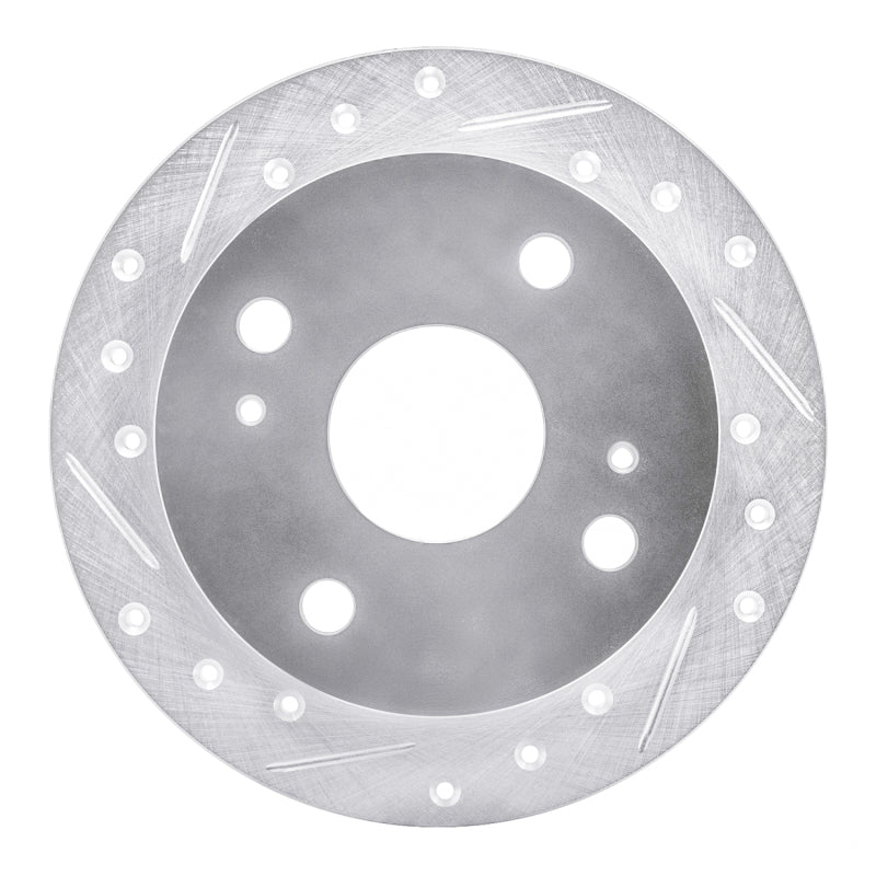 R1 85-87 Toyota Corolla (US/Canada) Rear Left Drilled & Slotted Silver Brake Rotor-Brake Rotors - Slot & Drilled-Grocery Getter Performance