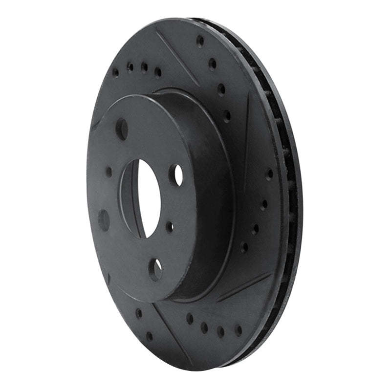 R1 85-88 Chevrolet Nova Front Right Drilled & Slotted Black Brake Rotor-Brake Rotors - Slot & Drilled-Grocery Getter Performance