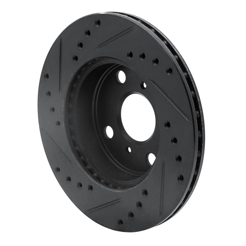 R1 85-88 Chevrolet Nova Front Right Drilled & Slotted Black Brake Rotor-Brake Rotors - Slot & Drilled-Grocery Getter Performance