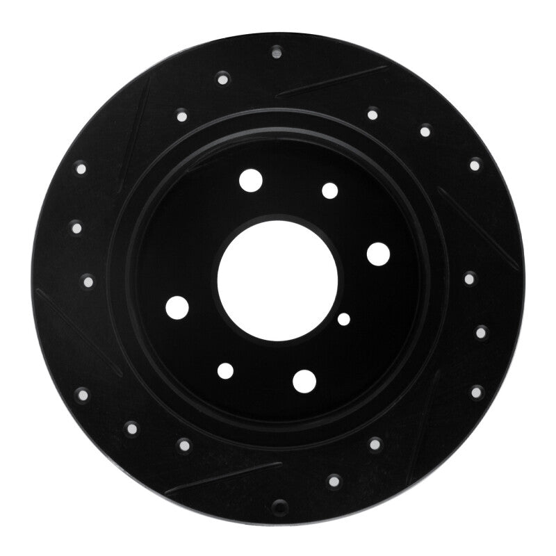 R1 86-88 Mazda RX-7 Rear Right Drilled & Slotted Black Brake Rotor-Brake Rotors - Slot & Drilled-Grocery Getter Performance