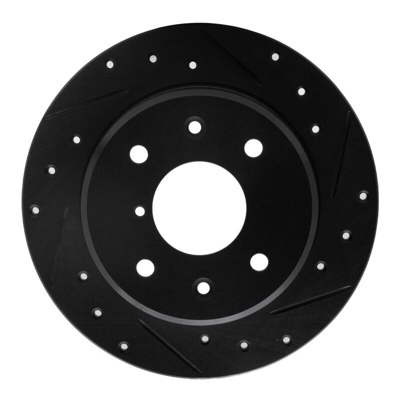 R1 86-88 Mazda RX-7 Rear Right Drilled & Slotted Black Brake Rotor-Brake Rotors - Slot & Drilled-Grocery Getter Performance