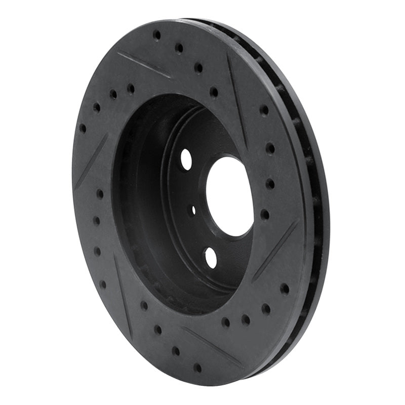R1 86-89 Toyota Celica Front Left Drilled & Slotted Black Brake Rotor-Brake Rotors - Slot & Drilled-Grocery Getter Performance