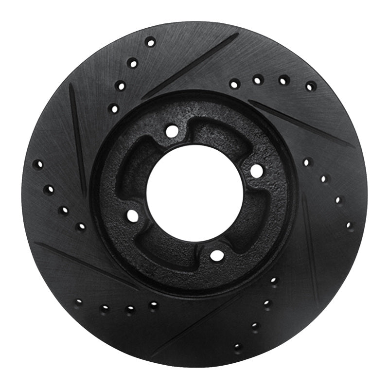 R1 86-89 Toyota Van Front Right Drilled & Slotted Black Brake Rotor-Brake Rotors - Slot & Drilled-Grocery Getter Performance