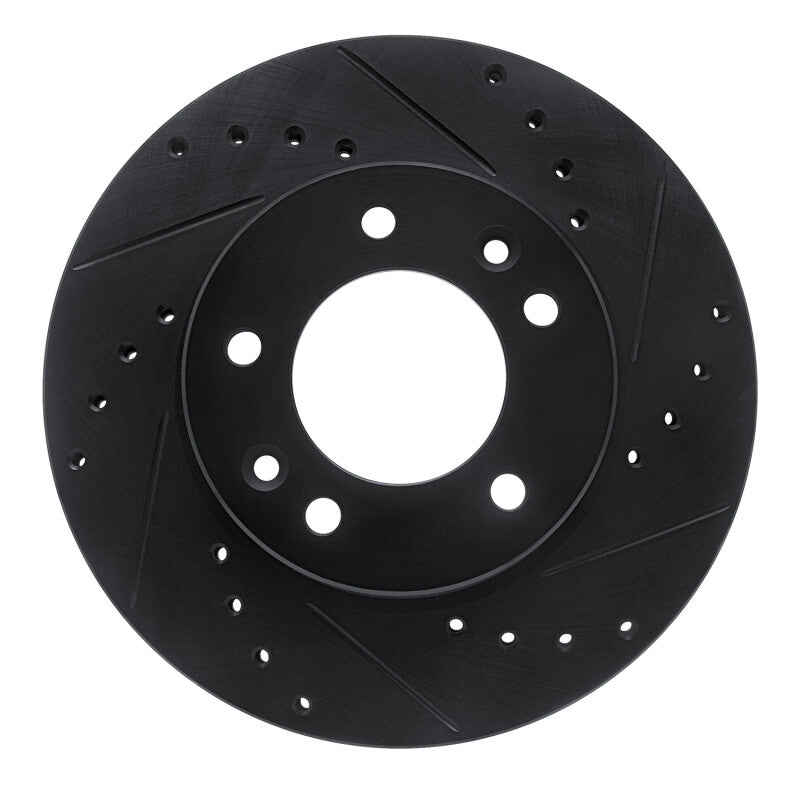 R1 86-91 Mazda RX-7 Front Right Drilled & Slotted Black Brake Rotor-Brake Rotors - Slot & Drilled-Grocery Getter Performance