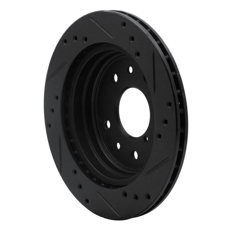 R1 86-91 Mazda RX-7 Rear Left Drilled & Slotted Black Brake Rotor-Brake Rotors - Slot & Drilled-Grocery Getter Performance