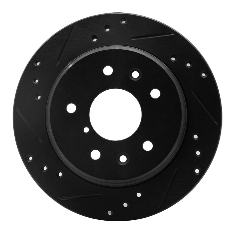 R1 86-91 Mazda RX-7 Rear Left Drilled & Slotted Black Brake Rotor-Brake Rotors - Slot & Drilled-Grocery Getter Performance