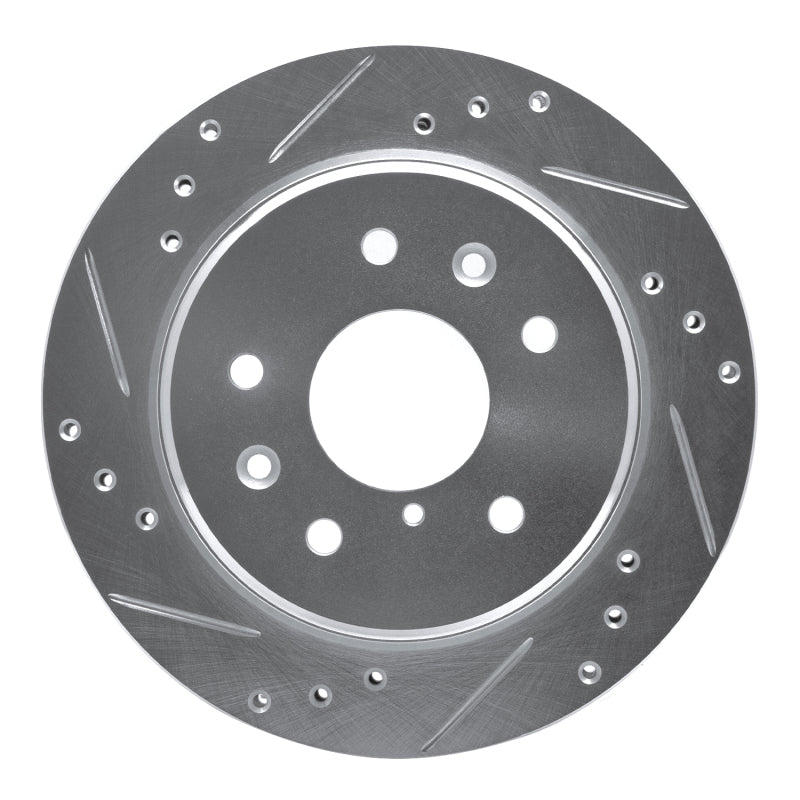 R1 86-91 Mazda RX-7 Rear Left Drilled & Slotted Silver Brake Rotor-Brake Rotors - Slot & Drilled-Grocery Getter Performance