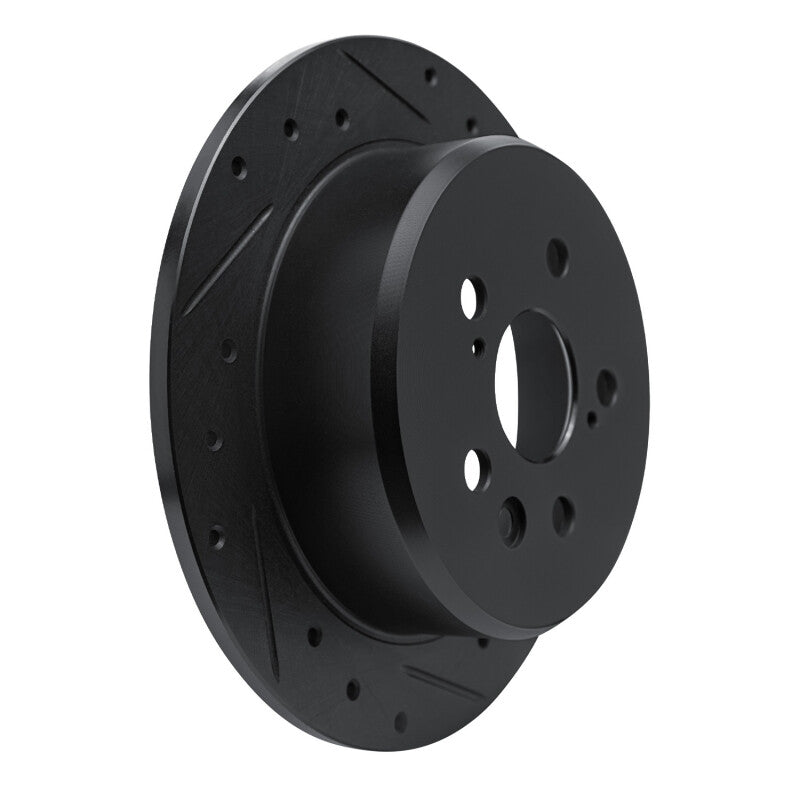 R1 86-93 Lexus ES250 Rear Right Drilled & Slotted Black Brake Rotor-Brake Rotors - Slot & Drilled-Grocery Getter Performance