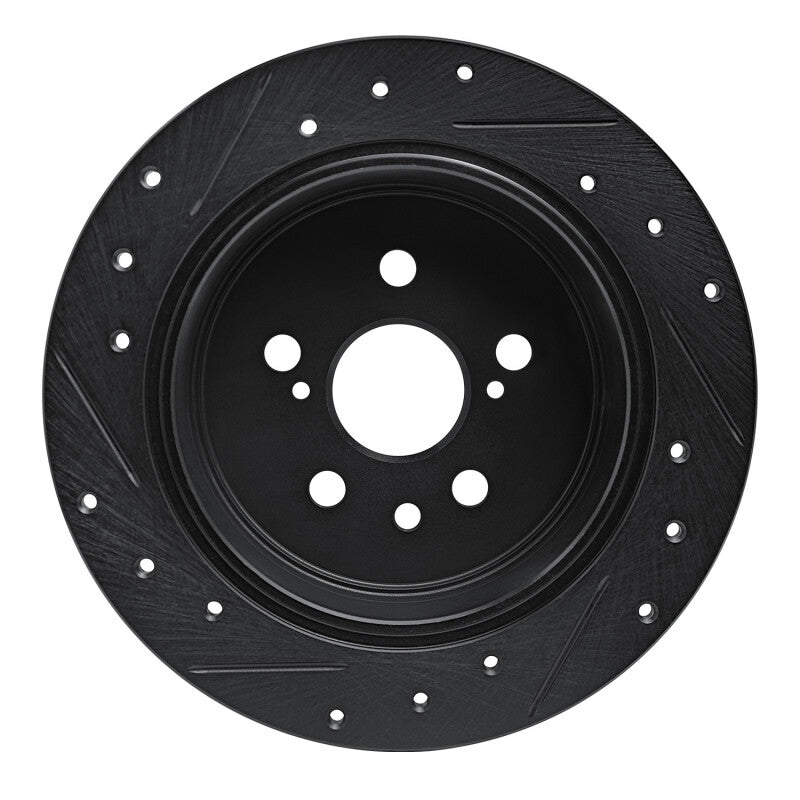 R1 86-93 Lexus ES250 Rear Right Drilled & Slotted Black Brake Rotor-Brake Rotors - Slot & Drilled-Grocery Getter Performance