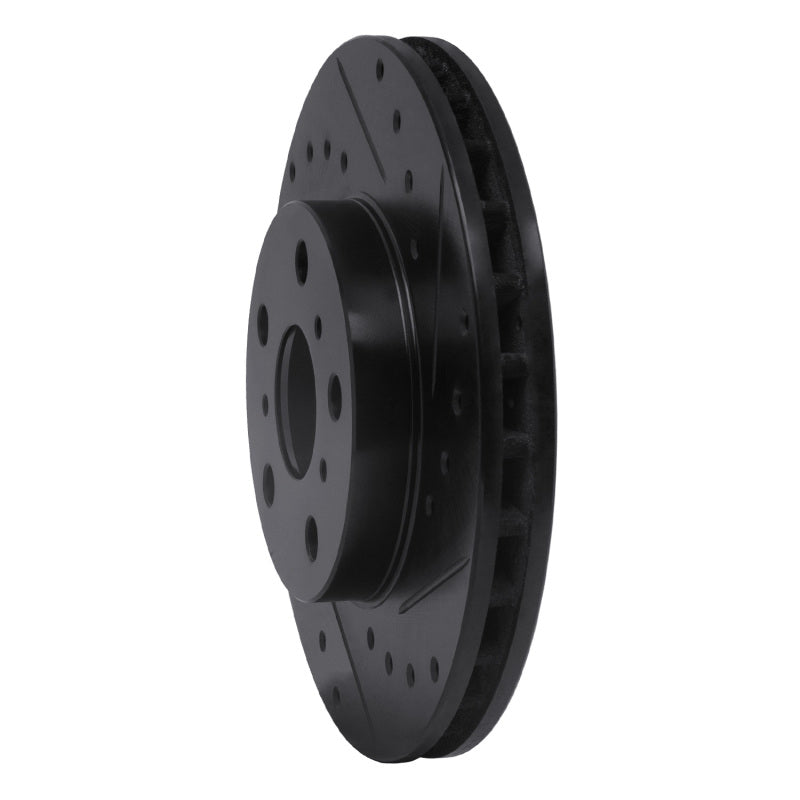 R1 87-91 Toyota Camry Front Right Drilled & Slotted Black Brake Rotor-Brake Rotors - Slot & Drilled-Grocery Getter Performance