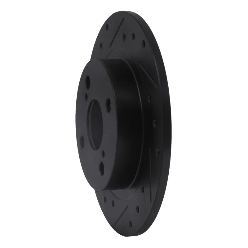 R1 87-92 Chevrolet Nova Rear Left Drilled & Slotted Black Brake Rotor-Brake Rotors - Slot & Drilled-Grocery Getter Performance