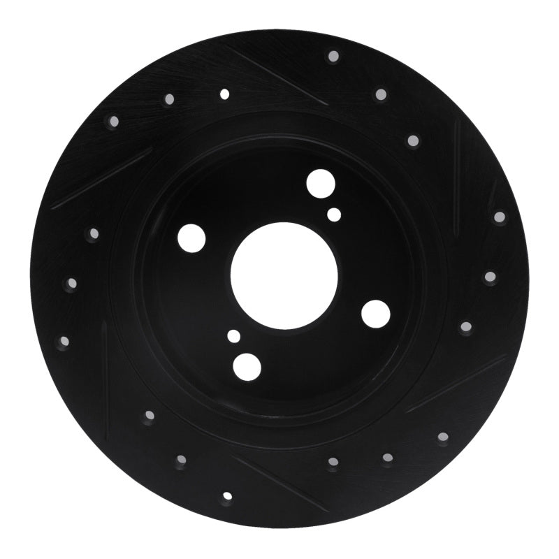 R1 87-92 Chevrolet Nova Rear Left Drilled & Slotted Black Brake Rotor-Brake Rotors - Slot & Drilled-Grocery Getter Performance
