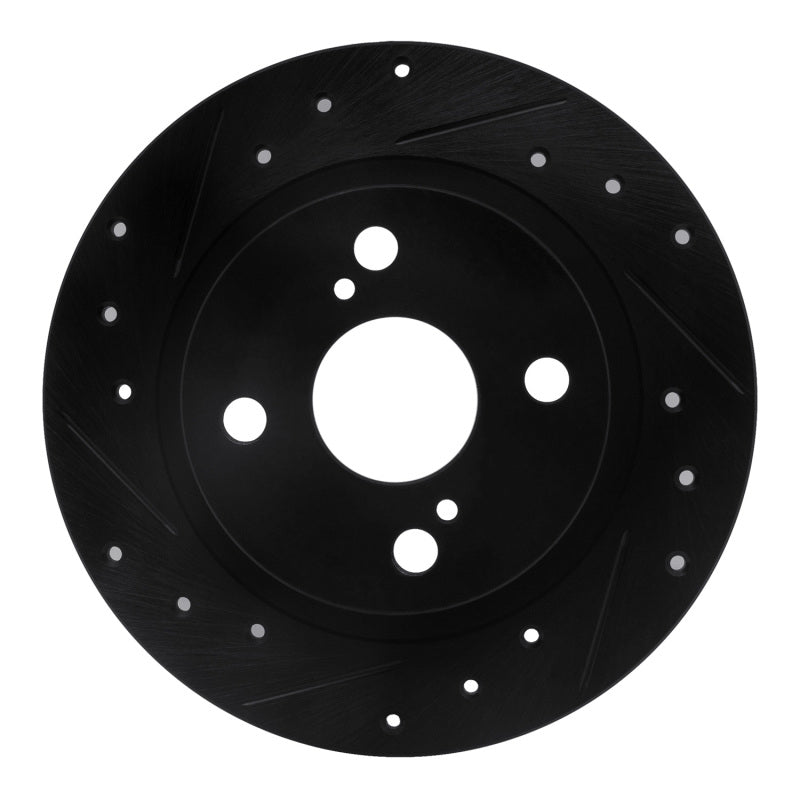R1 87-92 Chevrolet Nova Rear Left Drilled & Slotted Black Brake Rotor-Brake Rotors - Slot & Drilled-Grocery Getter Performance