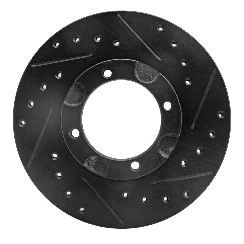 R1 87-99 Hyundai Excel Front Right Drilled & Slotted Black Brake Rotor-Brake Rotors - Slot & Drilled-Grocery Getter Performance