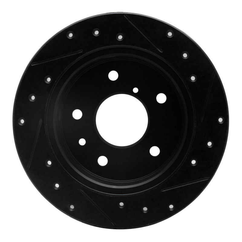 R1 89-91 Mazda RX-7 Rear Left Drilled & Slotted Black Brake Rotor-Brake Rotors - Slot & Drilled-Grocery Getter Performance