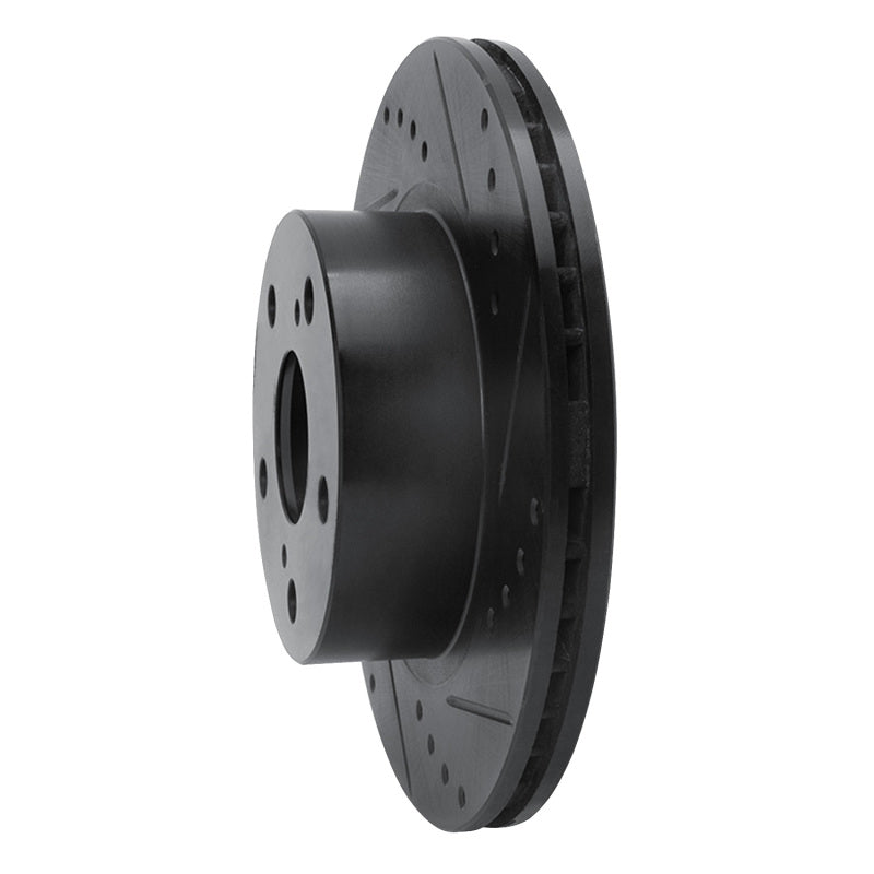 R1 89-92 Toyota Cressida Front Right Drilled & Slotted Black Brake Rotor-Brake Rotors - Slot & Drilled-Grocery Getter Performance
