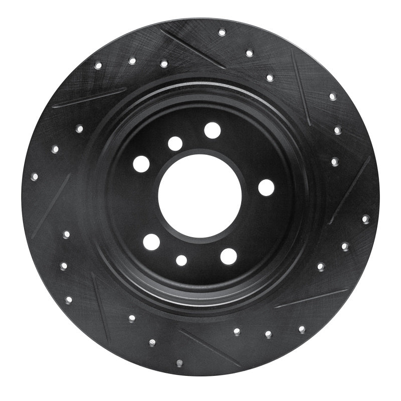 R1 89-95 BMW 530I Rear Left Drilled & Slotted Black Brake Rotor-Brake Rotors - Slot & Drilled-Grocery Getter Performance