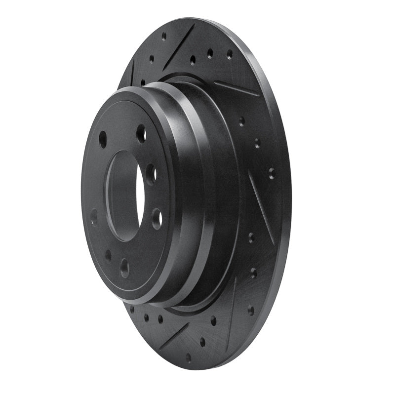R1 89-95 BMW 530I Rear Left Drilled & Slotted Black Brake Rotor-Brake Rotors - Slot & Drilled-Grocery Getter Performance