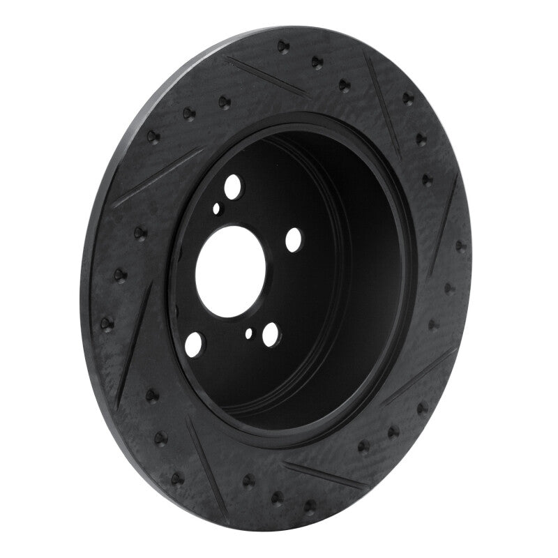 R1 90-93 Toyota Celica Rear Left Drilled & Slotted Black Brake Rotor-Brake Rotors - Slot & Drilled-Grocery Getter Performance