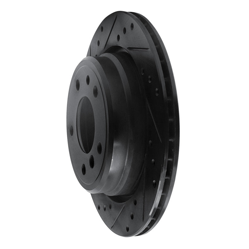 R1 91-95 BMW 540I Rear Left Drilled & Slotted Black Brake Rotor-Brake Rotors - Slot & Drilled-Grocery Getter Performance