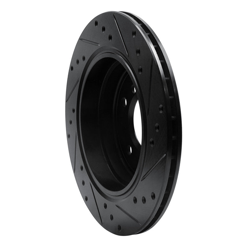 R1 91-95 BMW 540I Rear Left Drilled & Slotted Black Brake Rotor-Brake Rotors - Slot & Drilled-Grocery Getter Performance