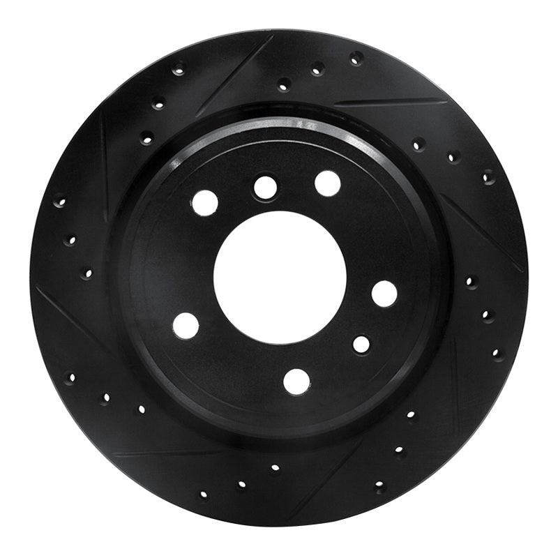 R1 91-95 BMW 540I Rear Left Drilled & Slotted Black Brake Rotor-Brake Rotors - Slot & Drilled-Grocery Getter Performance