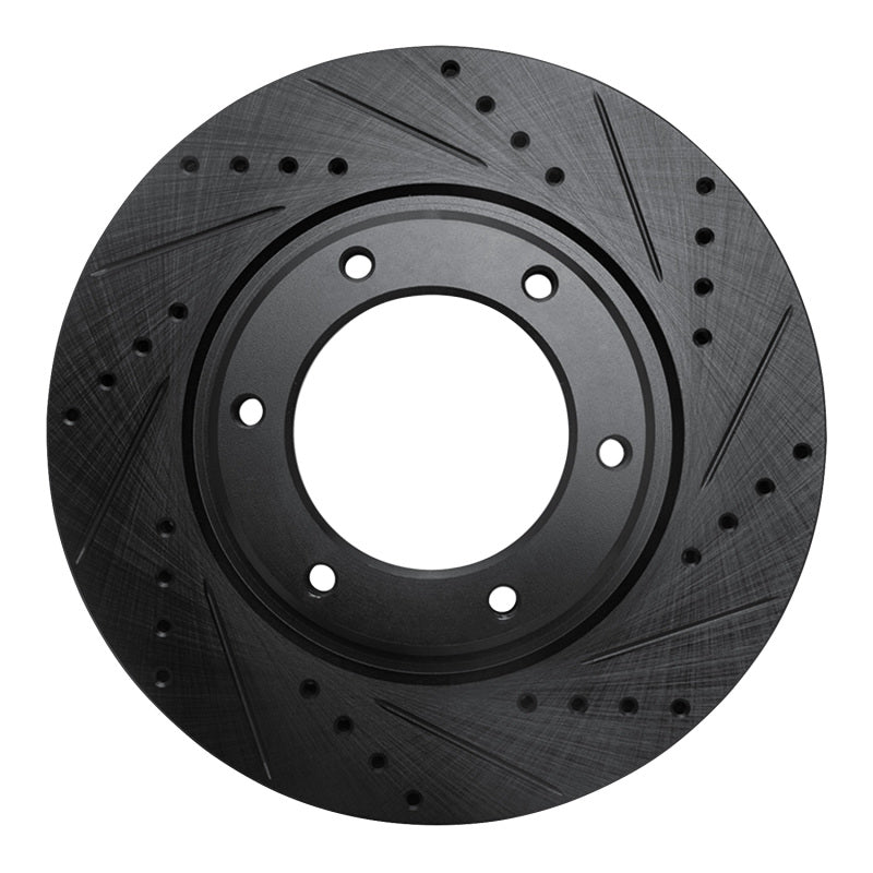 R1 93-97 Lexus LX450 Front Right Drilled & Slotted Black Brake Rotor-Brake Rotors - Slot & Drilled-Grocery Getter Performance