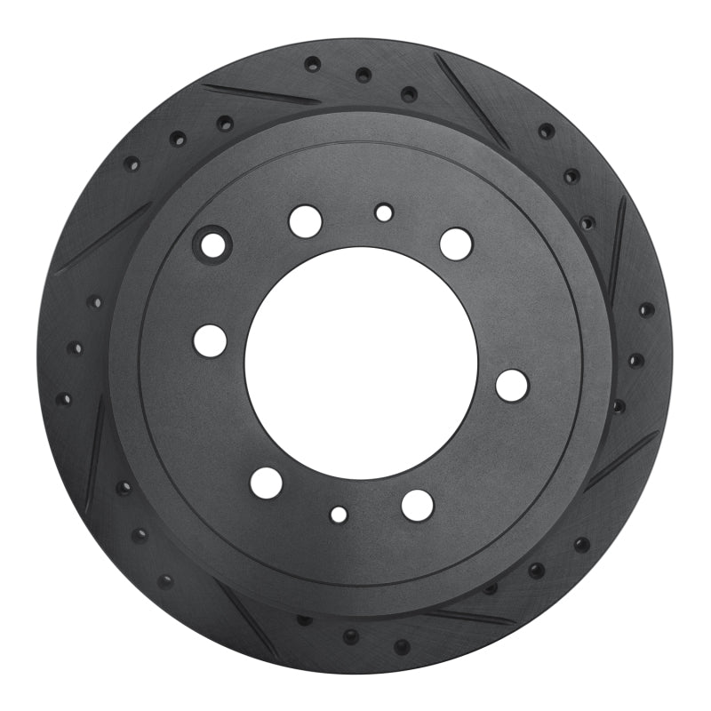 R1 93-97 Lexus LX450 Rear Right Drilled & Slotted Black Brake Rotor-Brake Rotors - Slot & Drilled-Grocery Getter Performance