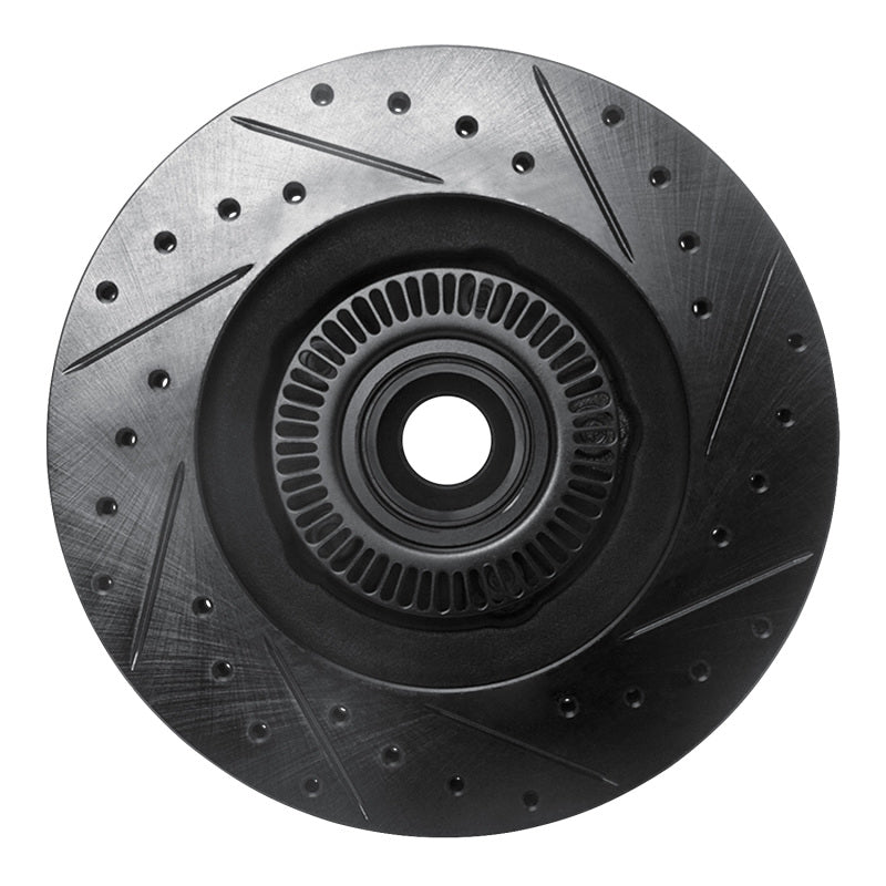 R1 95-11 Ford Explorer Front Left Drilled & Slotted Black Brake Rotor-Brake Rotors - Slot & Drilled-Grocery Getter Performance