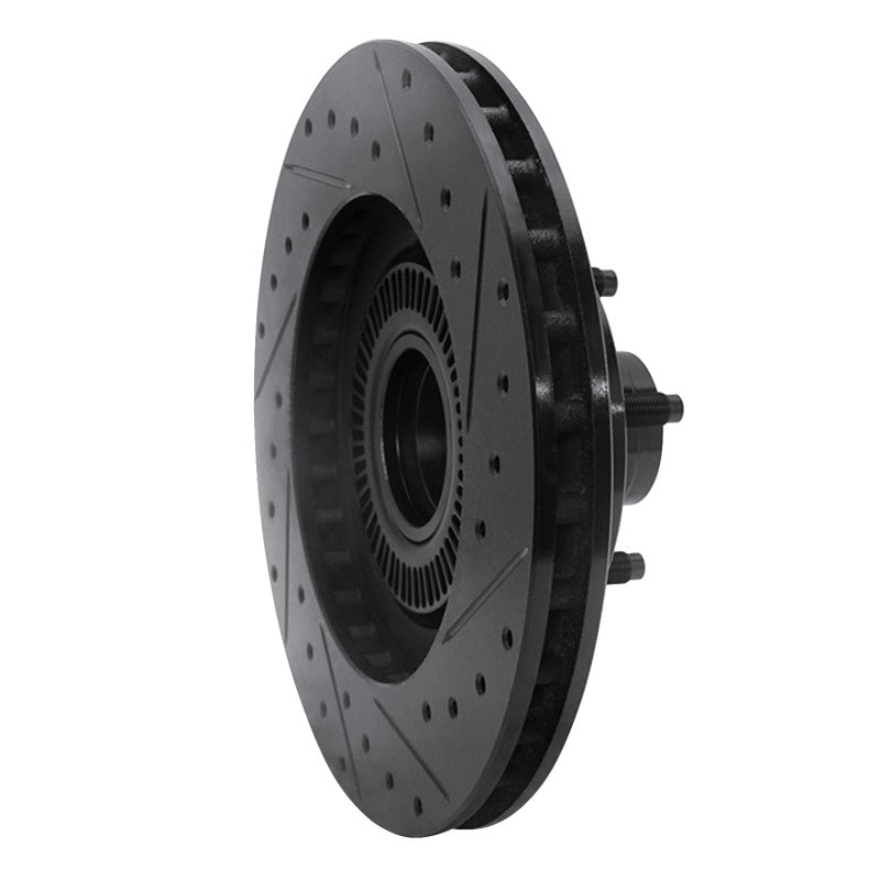 R1 95-11 Ford Explorer Front Left Drilled & Slotted Black Brake Rotor-Brake Rotors - Slot & Drilled-Grocery Getter Performance