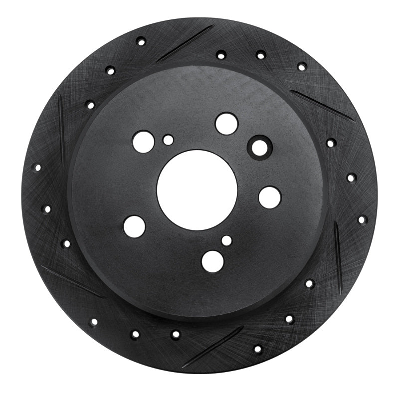 R1 96-99 Toyota Celica Rear Left Drilled & Slotted Black Brake Rotor-Brake Rotors - Slot & Drilled-Grocery Getter Performance