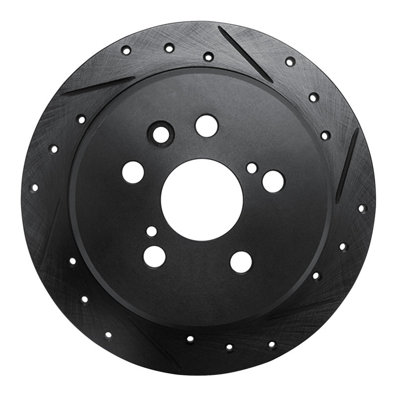 R1 96-99 Toyota Celica Rear Right Drilled & Slotted Black Brake Rotor-Brake Rotors - Slot & Drilled-Grocery Getter Performance