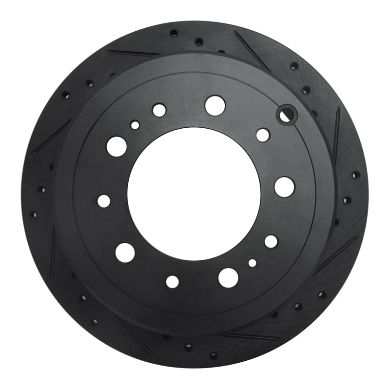 R1 98-07 Lexus LX470 Rear Right Drilled & Slotted Black Brake Rotor-Brake Rotors - Slot & Drilled-Grocery Getter Performance