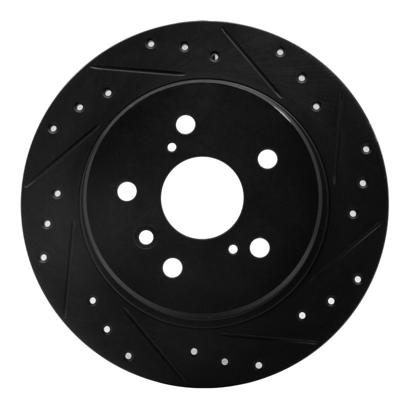 R1 99-03 Lexus RX300 Rear Right Drilled & Slotted Black Brake Rotor-Brake Rotors - Slot & Drilled-Grocery Getter Performance