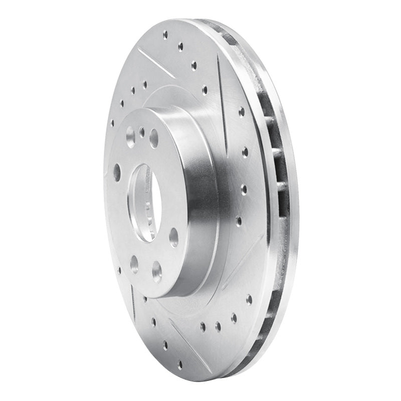 R1 99-03 Mazda Protege Front Right Drilled & Slotted Silver Brake Rotor-Brake Rotors - Slot & Drilled-Grocery Getter Performance