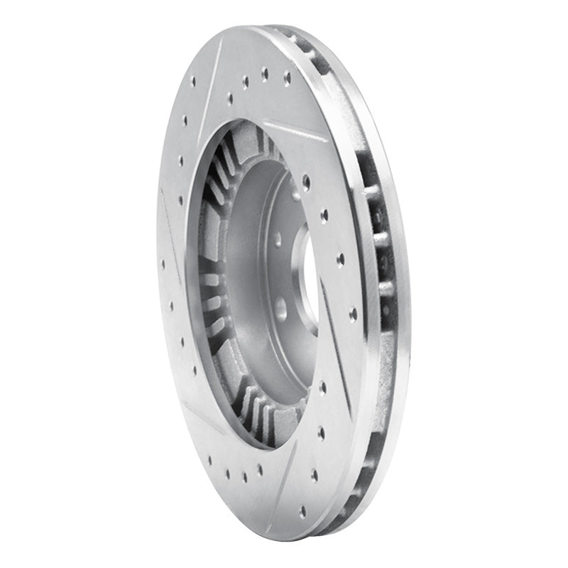 R1 99-03 Mazda Protege Front Right Drilled & Slotted Silver Brake Rotor-Brake Rotors - Slot & Drilled-Grocery Getter Performance