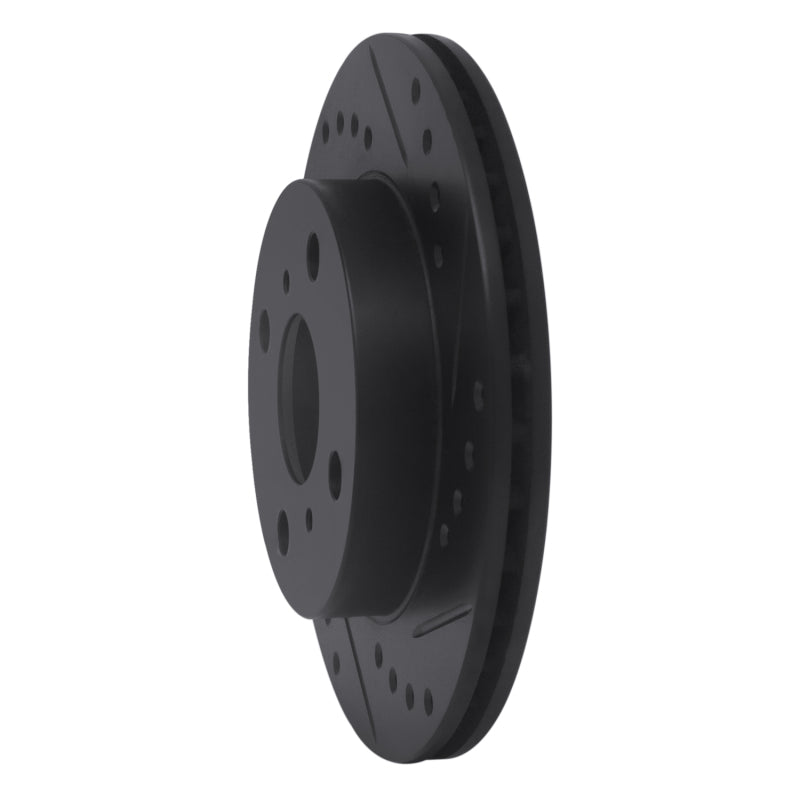 R1 99-05 Toyota Echo Front Right Drilled & Slotted Black Brake Rotor-Brake Rotors - Slot & Drilled-Grocery Getter Performance
