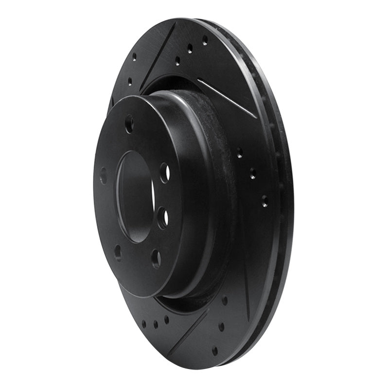 R1 99-06 BMW 323I Rear Left Drilled & Slotted Black Brake Rotor-Brake Rotors - Slot & Drilled-Grocery Getter Performance