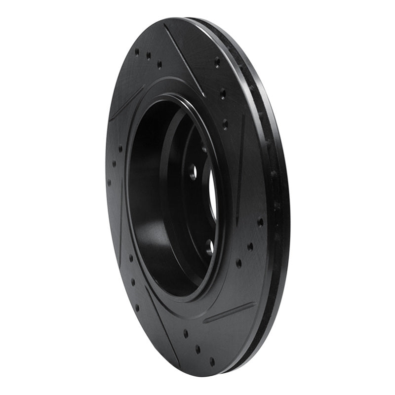 R1 99-06 BMW 323I Rear Left Drilled & Slotted Black Brake Rotor-Brake Rotors - Slot & Drilled-Grocery Getter Performance