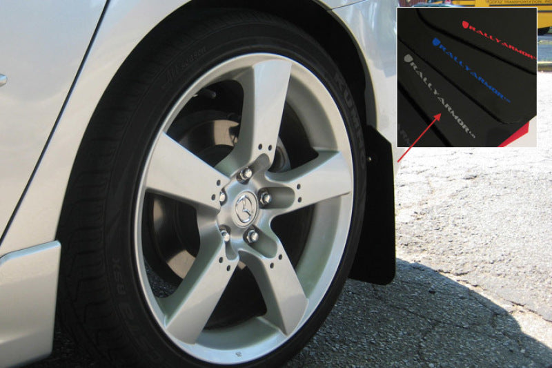 Rally Armor 04-09 Mazda3/Speed3 Black UR Mud Flap w/ Silver Logo-Mud Flaps-Grocery Getter Performance
