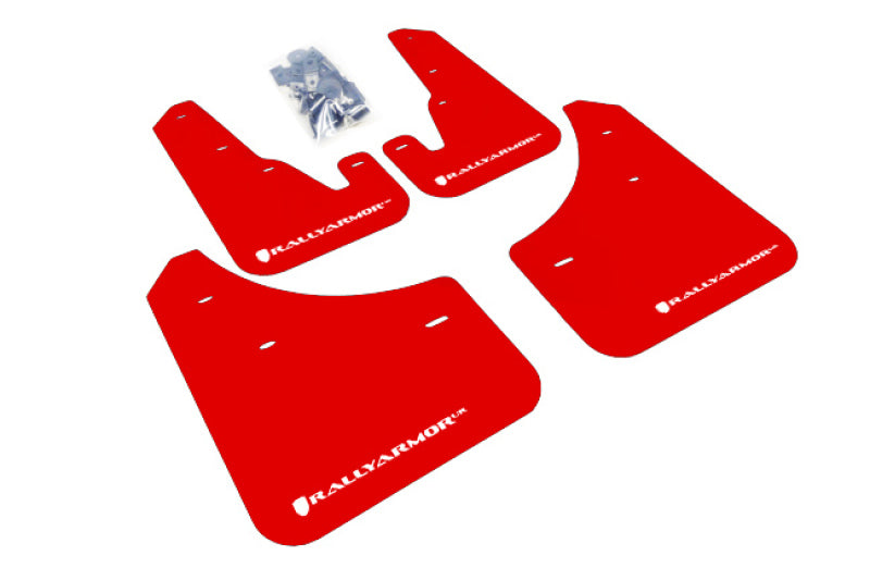 Rally Armor 04-09 Mazda3/Speed3 Red UR Mud Flap w/ White Logo-Mud Flaps-Grocery Getter Performance