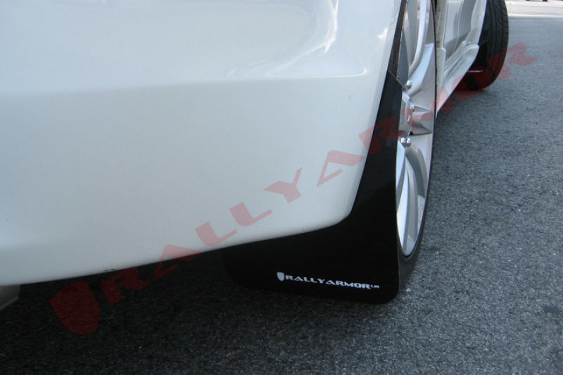 Rally Armor 07-17 Mitsubishi Lancer Black UR Mud Flap w/ White Logo-Mud Flaps-Grocery Getter Performance