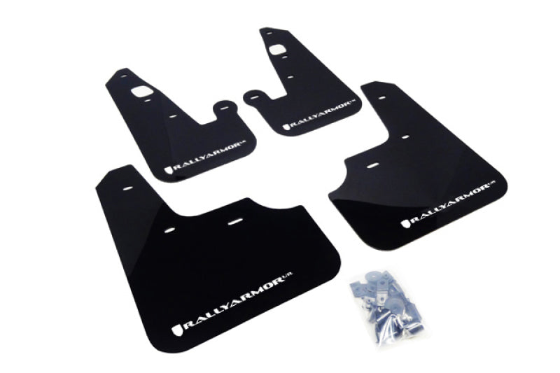 Rally Armor 07-17 Mitsubishi Lancer Black UR Mud Flap w/ White Logo-Mud Flaps-Grocery Getter Performance