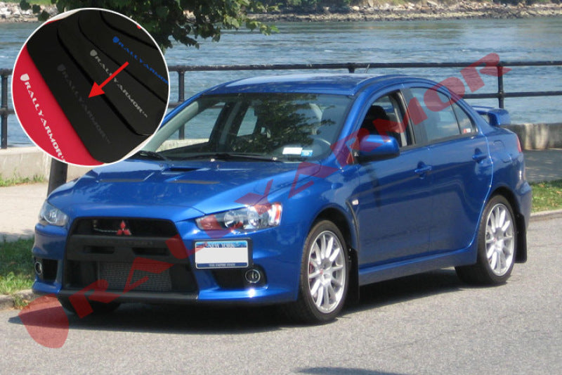 Rally Armor 08-17 Mitsubishi EVO X Black UR Mud Flap w/ Grey Logo-Mud Flaps-Grocery Getter Performance
