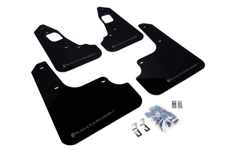 Rally Armor 08-17 Mitsubishi EVO X Black UR Mud Flap w/ Grey Logo-Mud Flaps-Grocery Getter Performance